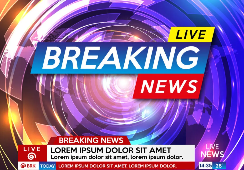 Image of a breaking news screen with placeholder text on it