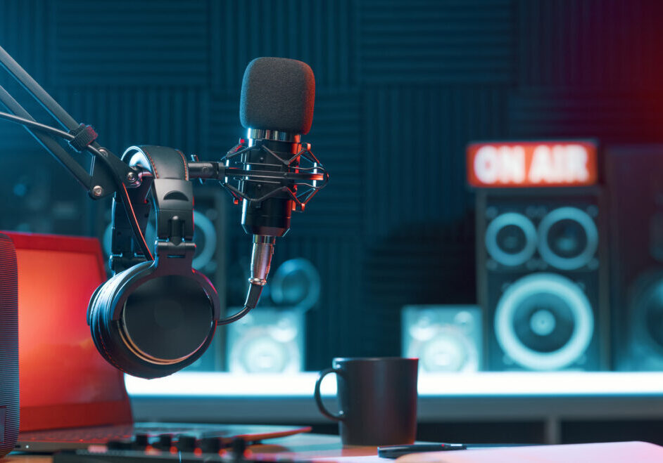 air Image of a recording microphone in a recording studio