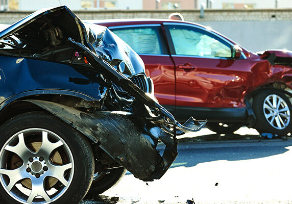 Two sedans in a car accident