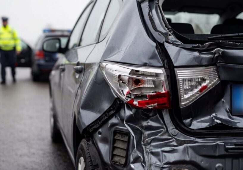 rear end Photo of a car that was rear ended on the driver side of the vehicle