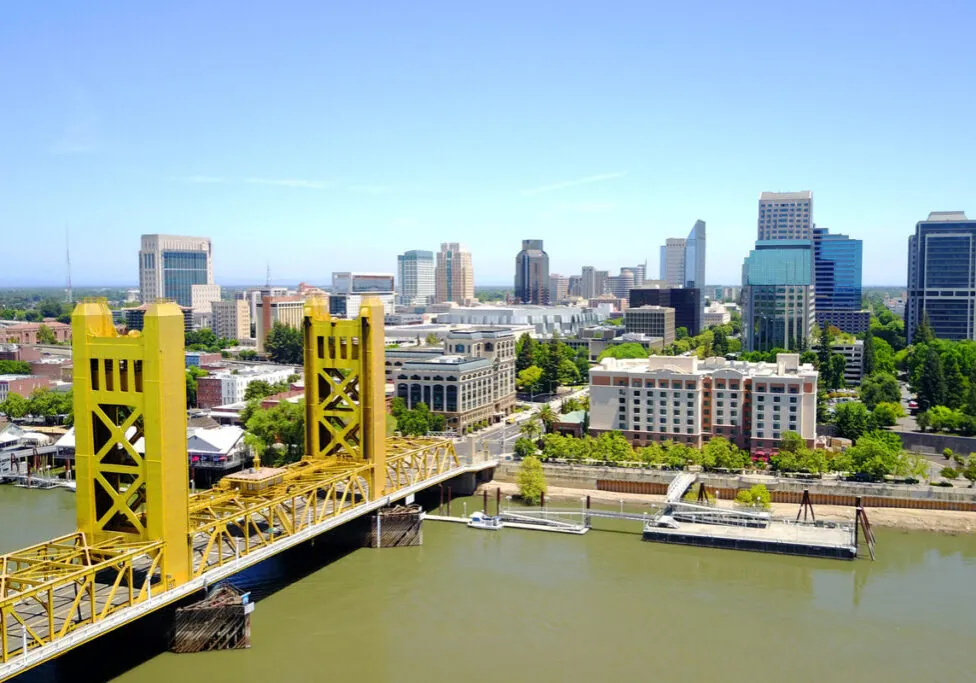 sacramento bridge Aerial view of a bridge in Sacramento